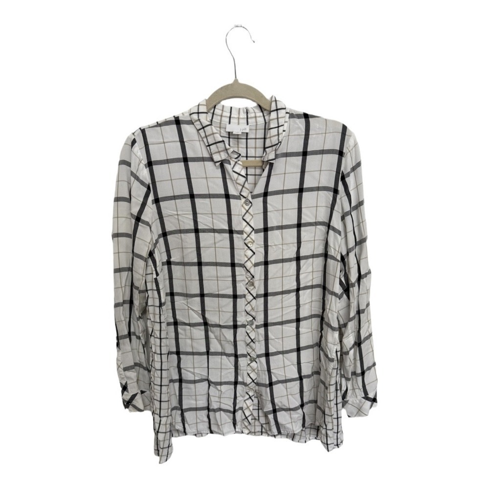 J. Jill, windowpane plaid oversized long button down shirt size Medium Petite